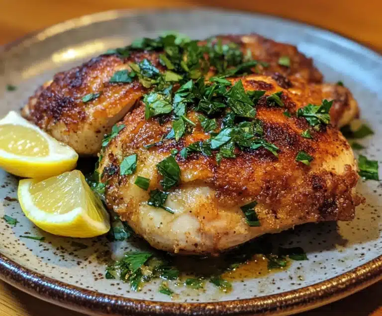 Juicy, flavorful chicken breast garnished with fresh herbs