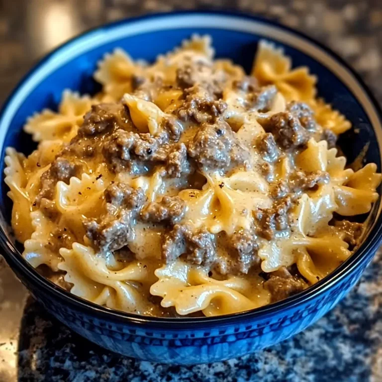 Creamy beef and bowtie pasta