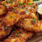 Crispy Crack Chicken Tenders with cheddar and bacon, served with ranch.