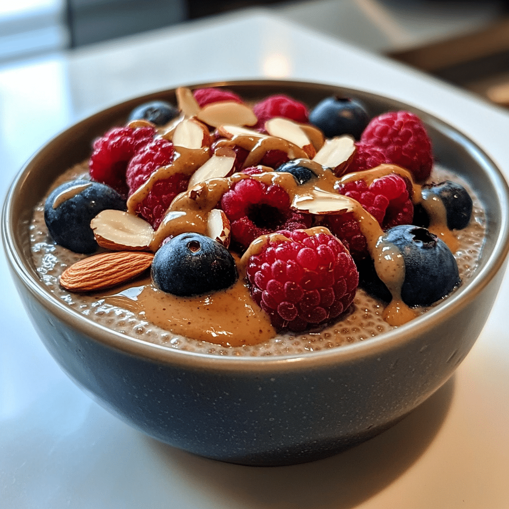 GLP-1 breakfast chia pudding with berries and almonds