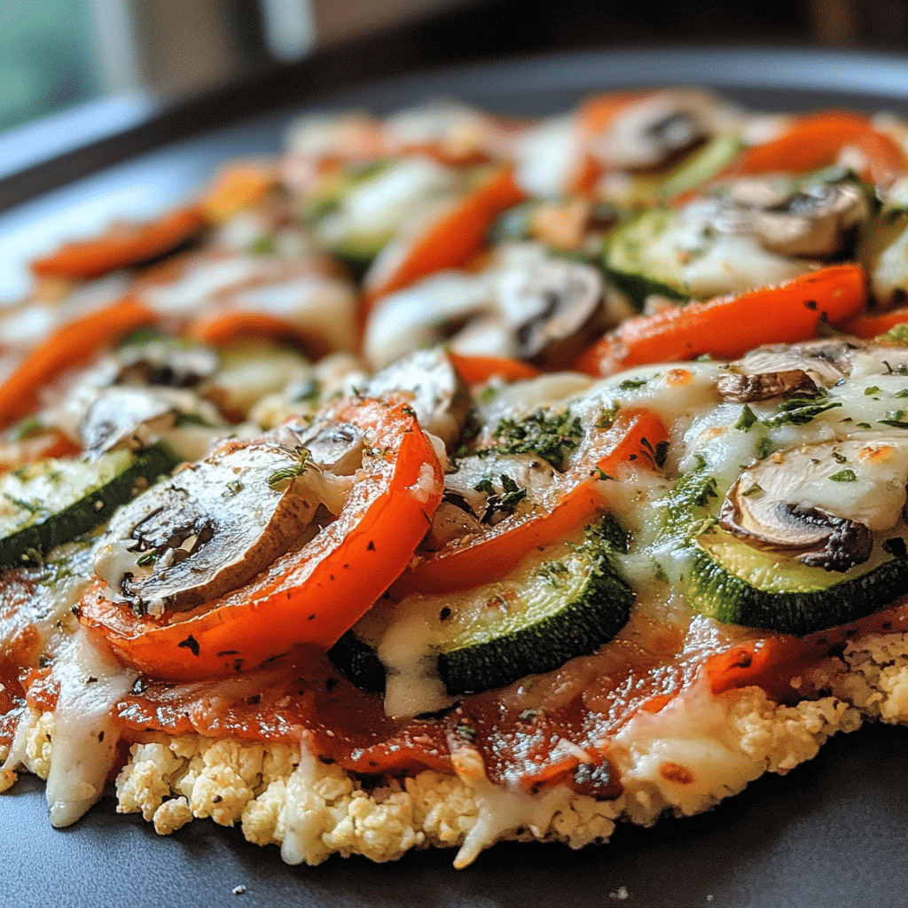 GLP-1 dinner cauliflower crust pizza with fresh veggies