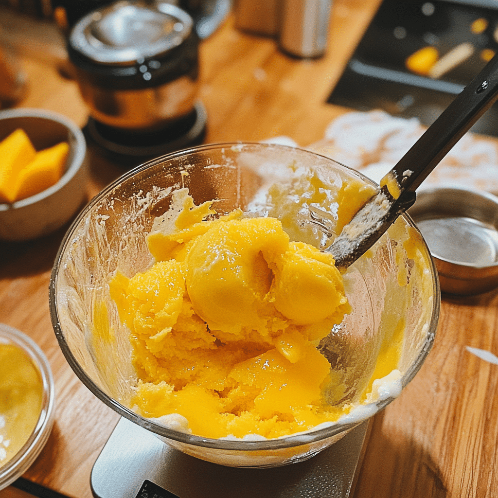 DIY Korean propitious mango ice cream preparation