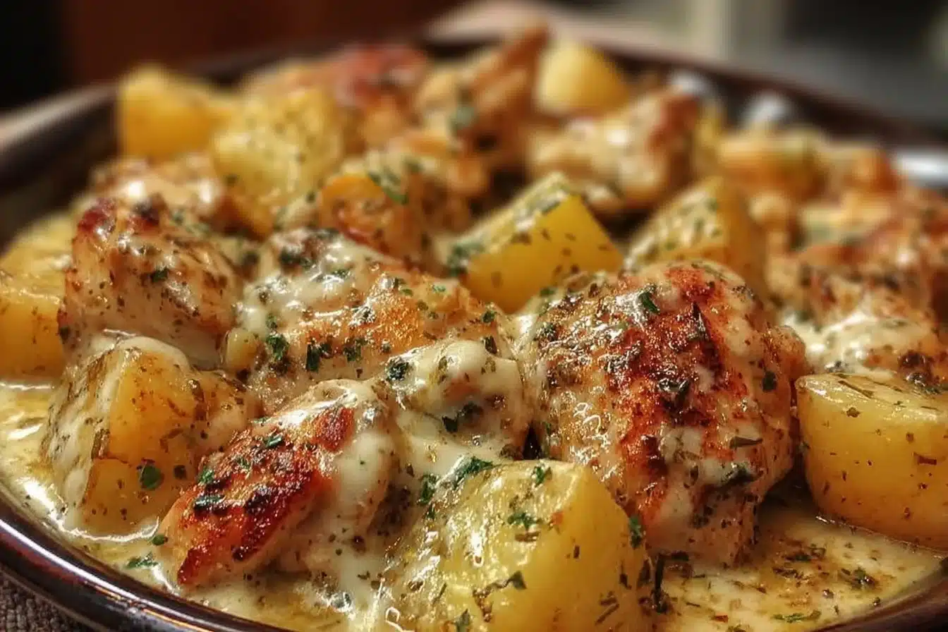 Garlic Parmesan Chicken and Potatoes cooked in a crockpot