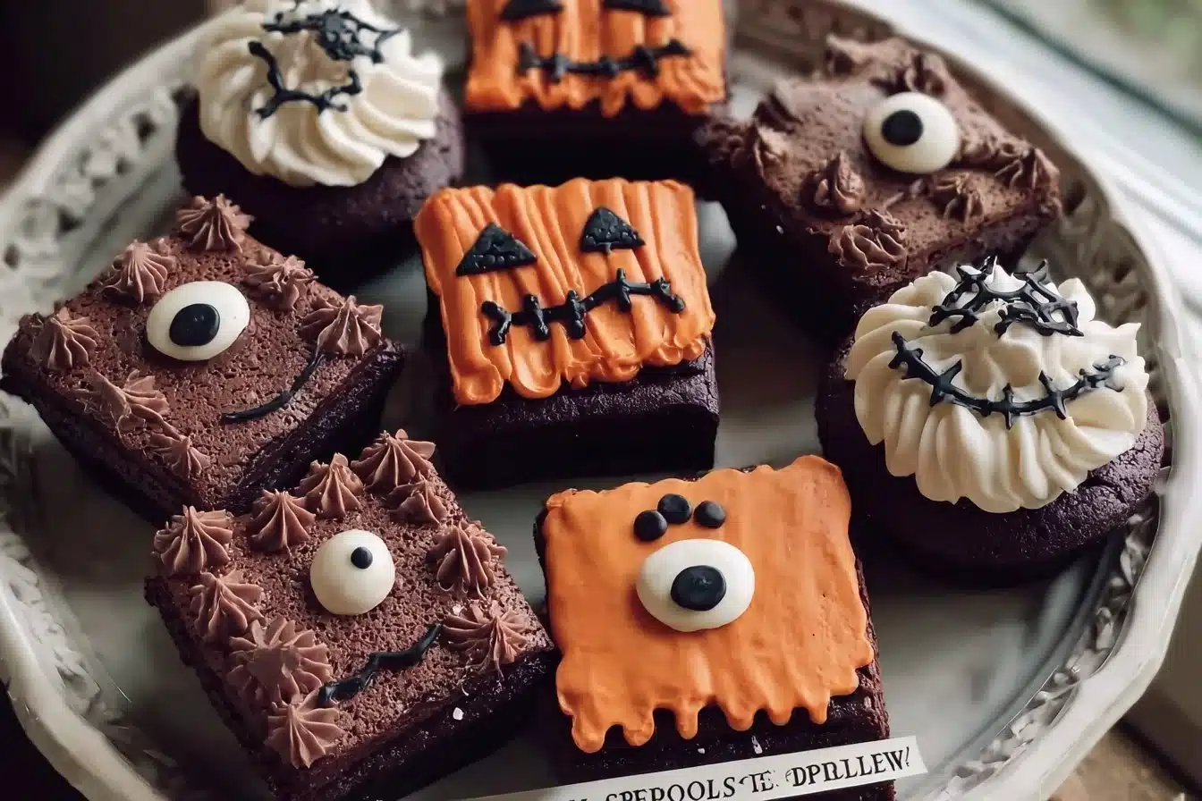 Halloween food treats and festive cakes for a spooky party celebration