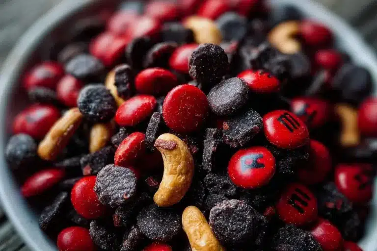 Vampire Bite Trail Mix in a bowl with nuts and dried fruits