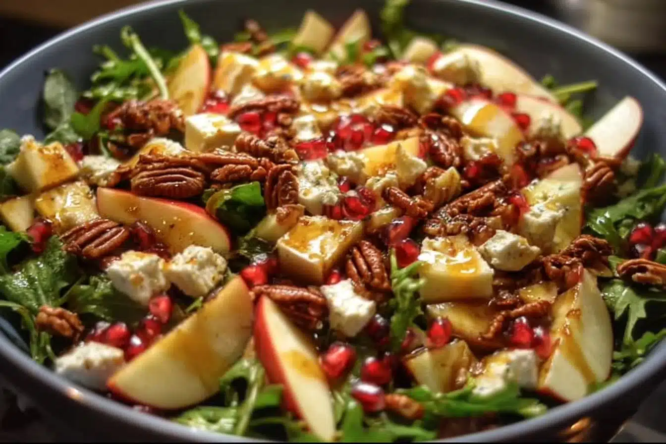 Autumn Harvest Honeycrisp Apple and Feta Salad with mixed greens and nuts