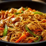 Delicious Chicken Lo Mein served in a bowl with colorful vegetables and noodles