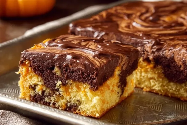 Delicious Chocolate Poke Cake topped with frosting and drizzled chocolate