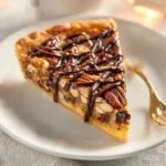 Delicious Chocolate Turtle Pie decorated with caramel and pecans