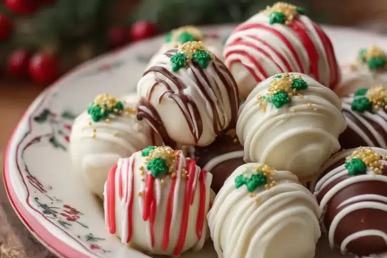 Christmas Tree Cake Truffles made with Little Debbie Cakes for festive celebrations