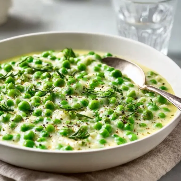 Bowl of delicious creamed peas served as a side dish