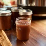 Delicious crockpot apple butter in a jar with apples and spices