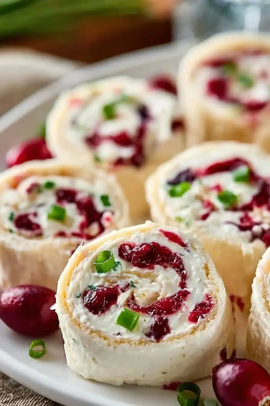 Festive Christmas Cranberry Roll Ups with a holiday garnish