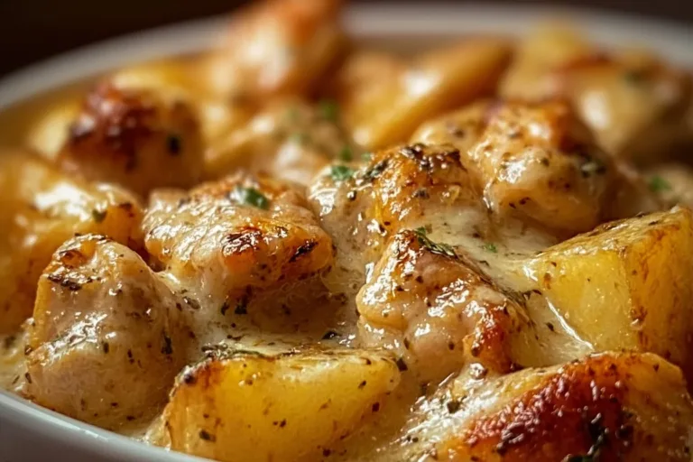 Crockpot Garlic Parmesan Chicken served with potatoes