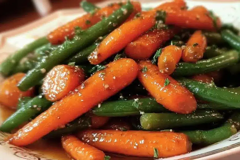 Delicious honey glazed carrots and green beans served in a bowl