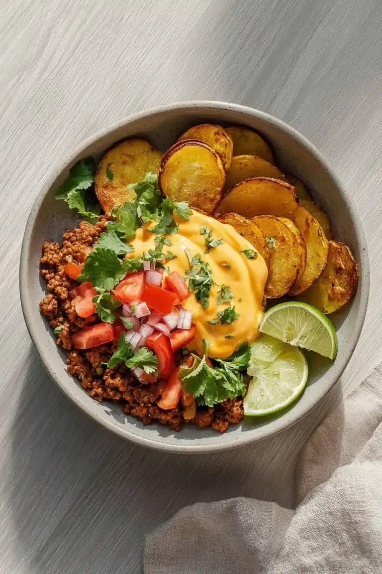 Delicious Loaded Fiesta Potato Bowls topped with fresh ingredients and vibrant colors.