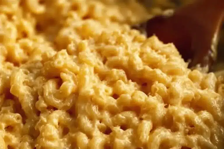 Delicious One Pot Mac & Cheese served in a bowl with cheese melting on top.