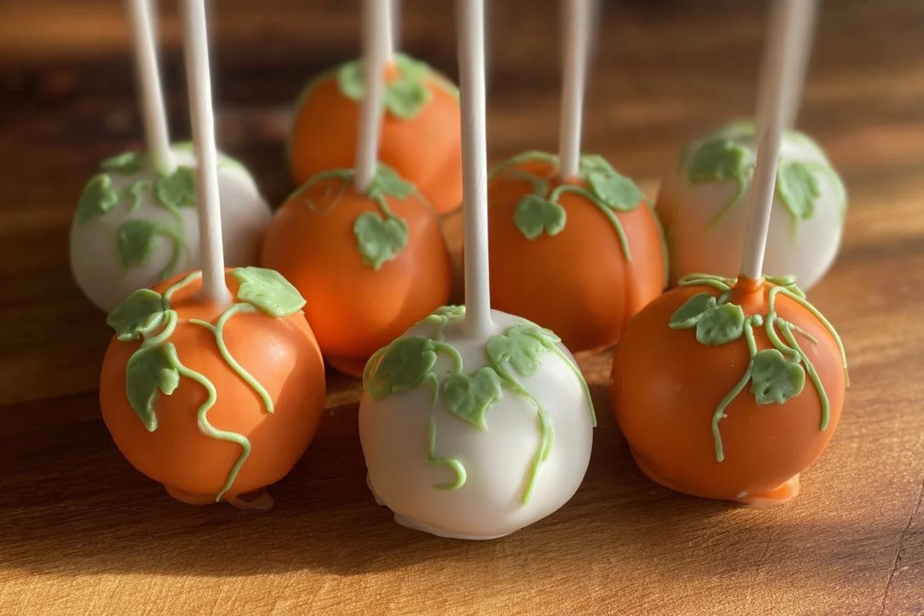 Delicious pumpkin cake pops decorated for fall festivities
