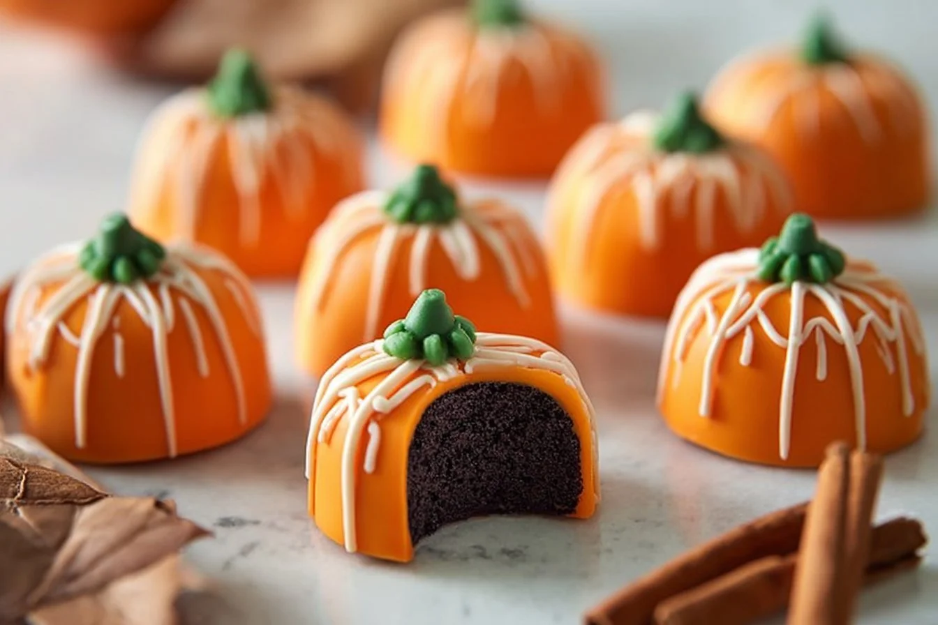 Pumpkin Oreo Balls decorated for a cozy autumn treat