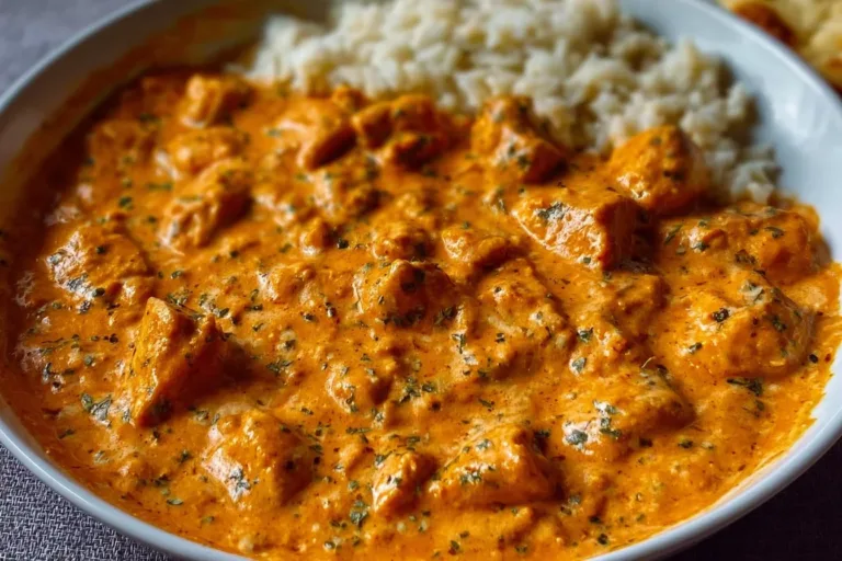 Delicious homemade butter chicken served with rice