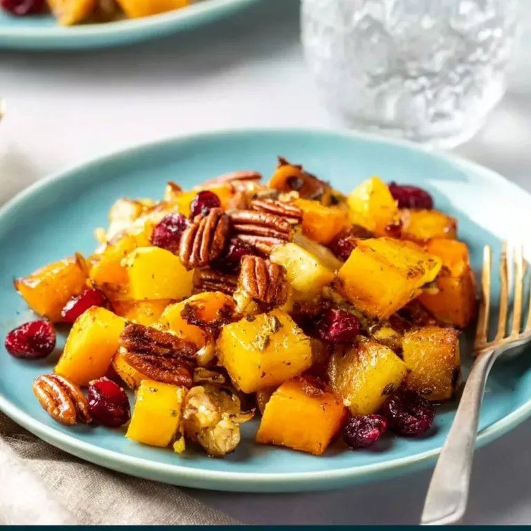 A colorful platter of roasted fall vegetables including squash, carrots, and Brussels sprouts.