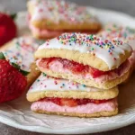 Strawberry Pop Tart sugar cookies with icing and sprinkles