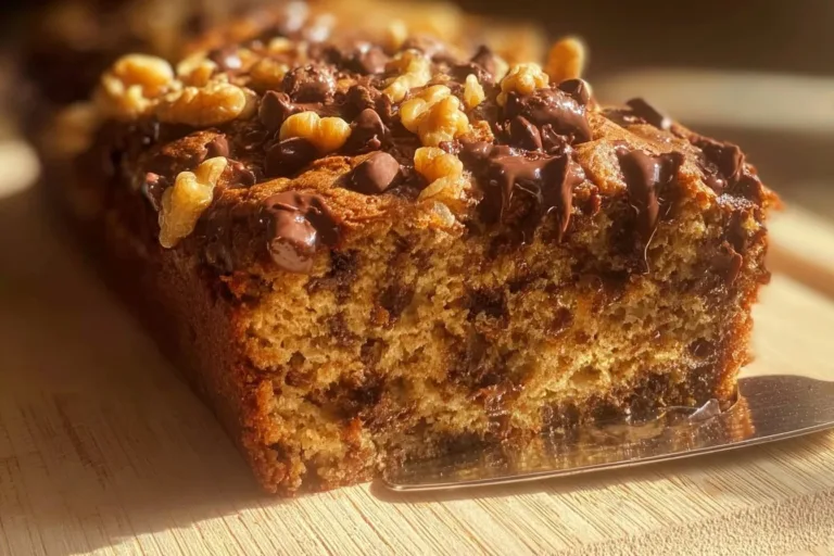 Slice of healthy vegan and gluten-free banana bread on a wooden table