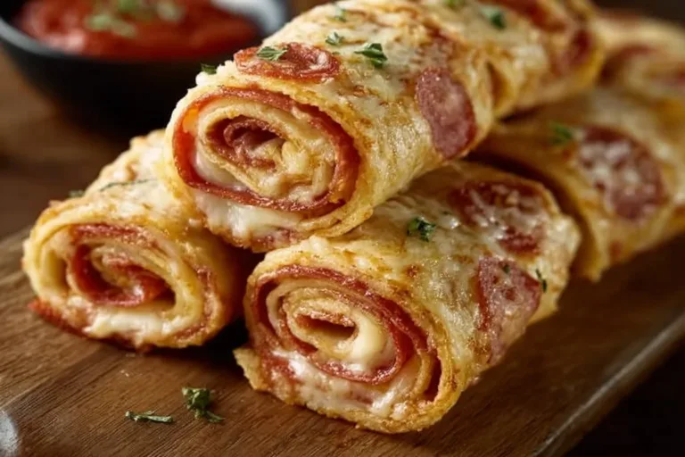 Delicious Tortilla Pizza Rolls served on a plate with marinara sauce