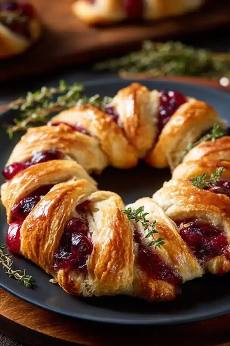 Delicious Turkey Cranberry Crescent Ring baked and ready to serve.