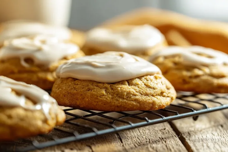 Delicious banana bread cookies with cream cheese frosting on a plate
