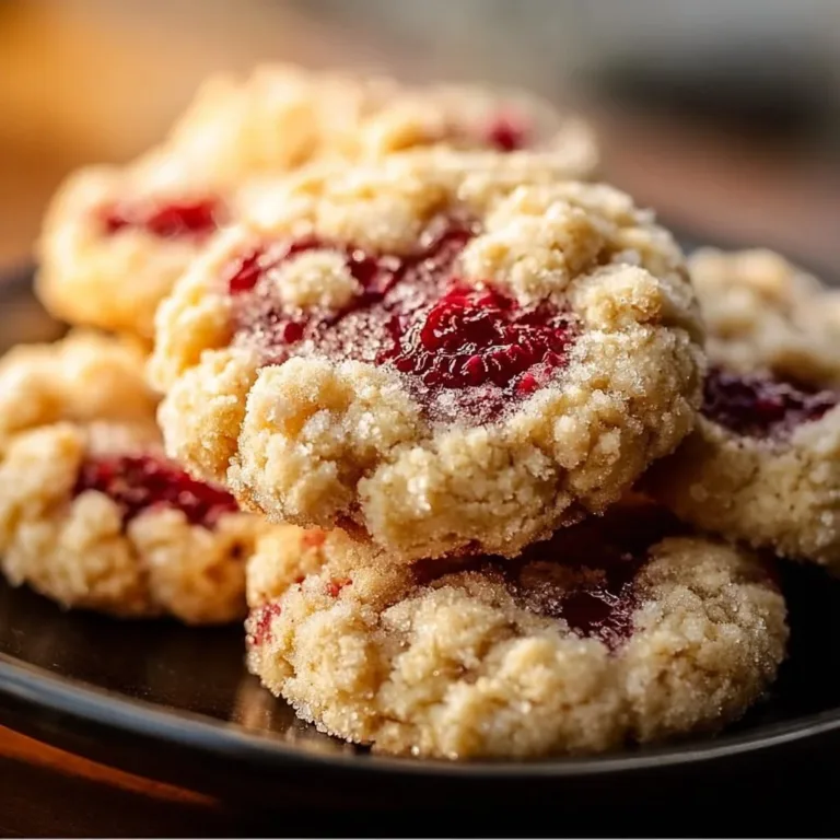 Buttery raspberry crumble cookies with a crispy topping