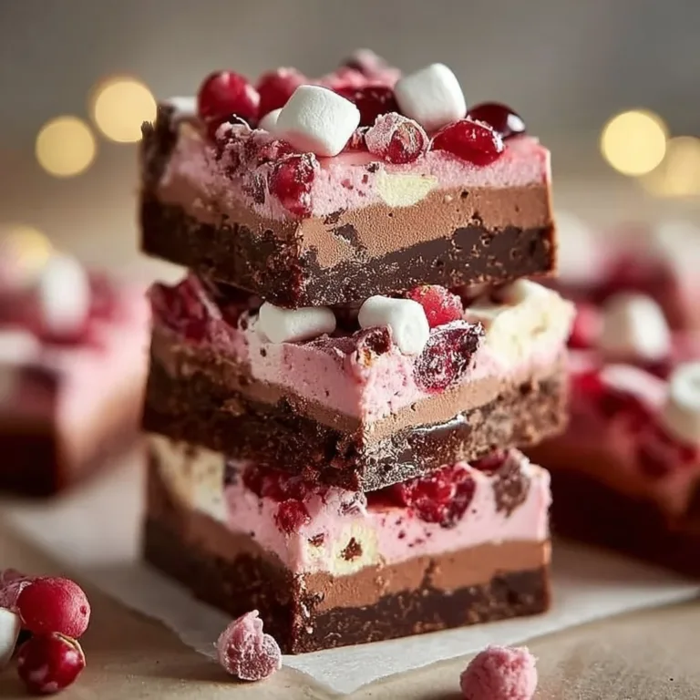 Cherry Marshmallow Fudge Bars with rich chocolate and fluffy marshmallow topping