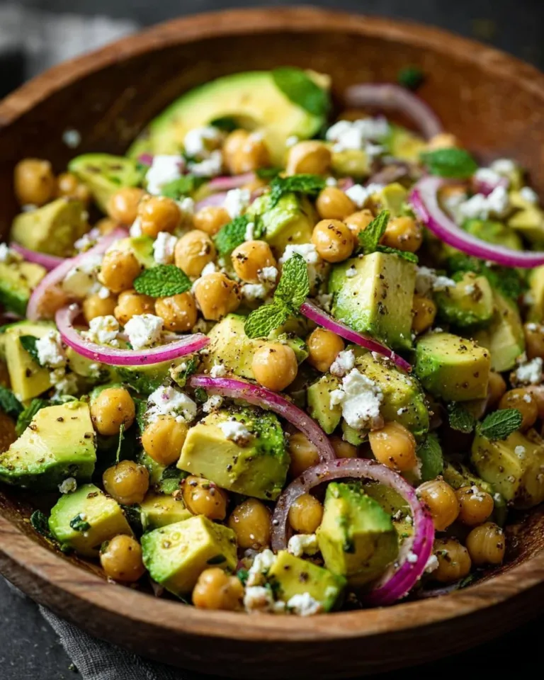 Chickpea Feta Avocado Salad with fresh vegetables and dressing