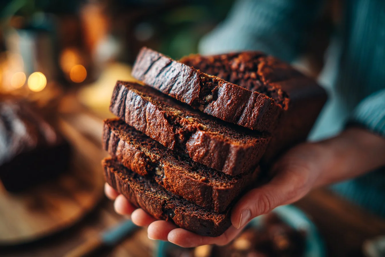 Delicious chocolate espresso banana bread loaf fresh from the oven