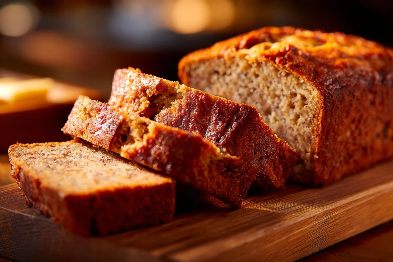 Delicious Coffee Cake Banana Bread loaf with a slice cut out for serving