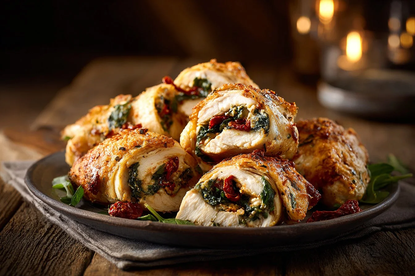 Crispy air fryer chicken and mozzarella wraps served on a plate.