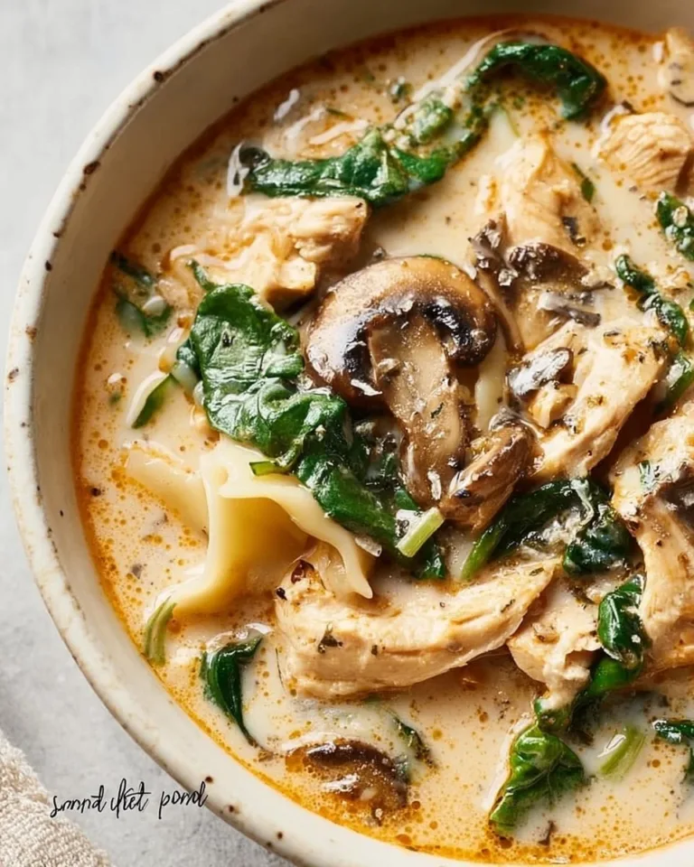 A bowl of Deconstructed Lasagna Soup topped with herbs and cheese.