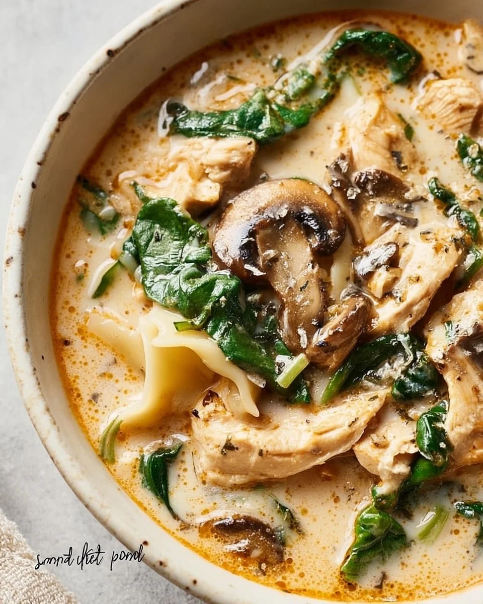 A bowl of Deconstructed Lasagna Soup topped with herbs and cheese.