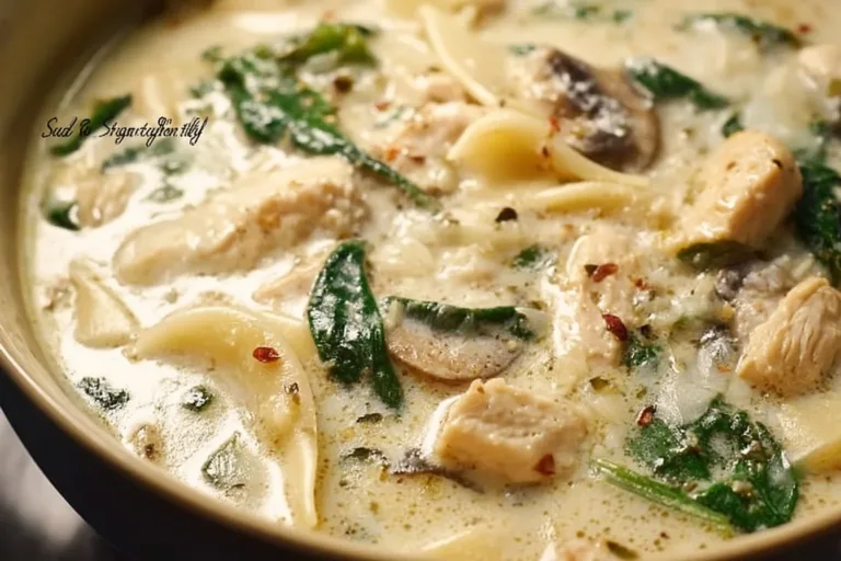 A bowl of delicious deconstructed lasagna soup garnished with cheese and herbs