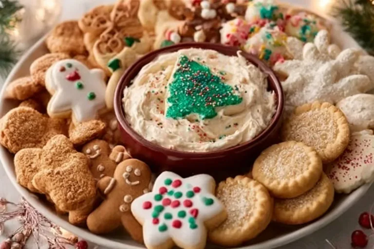 Delicious easy Christmas cookie dip served in a festive bowl.