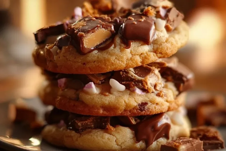 Delicious gooey Reese's cheesecake cookies fresh out of the oven.