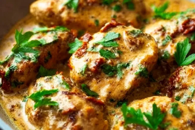 Delicious Marry Me Chicken served with creamy sauce and herbs on a plate