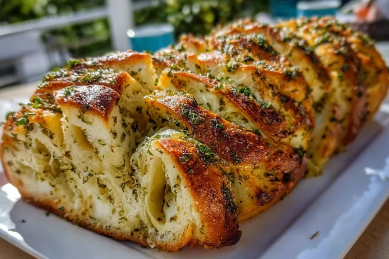 Freshly baked Garlic Herb Cheese Bread with herbs and melted cheese