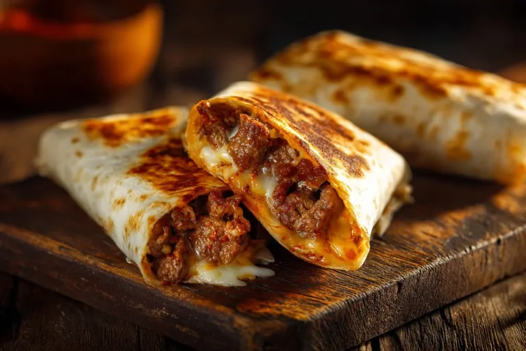 Delicious grilled cheese burrito topped with melted cheese and savory fillings.