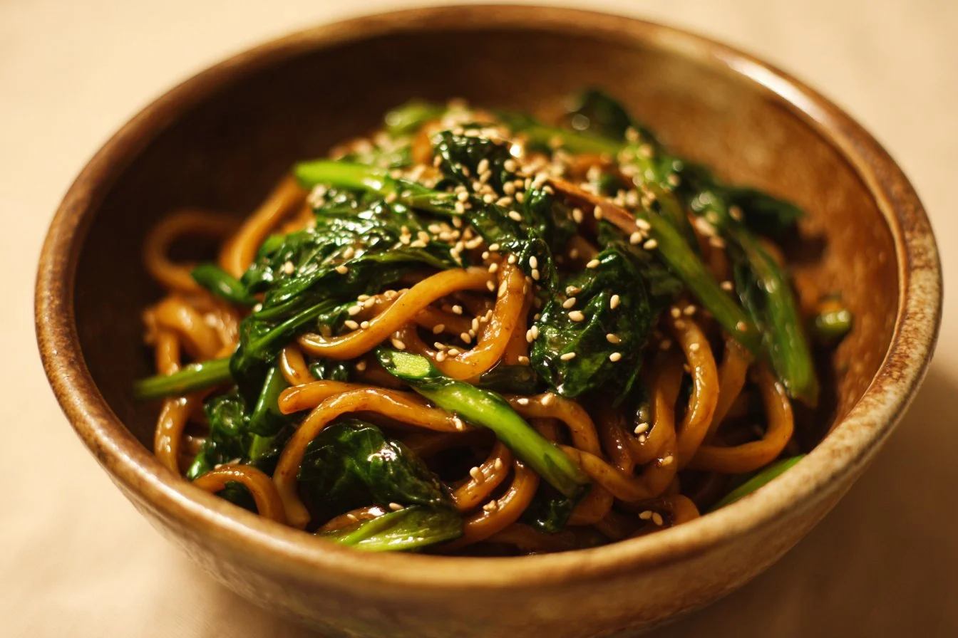 Delicious grilled udon noodles seared to perfection