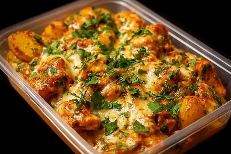High-protein creamy garlic cheesy chicken with potatoes dish
