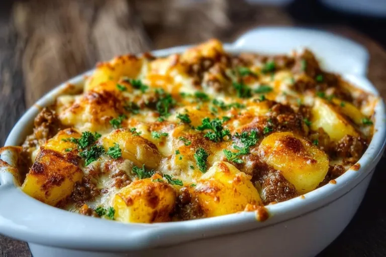 Delicious Hobo Casserole served on a dinner plate, ready to enjoy.