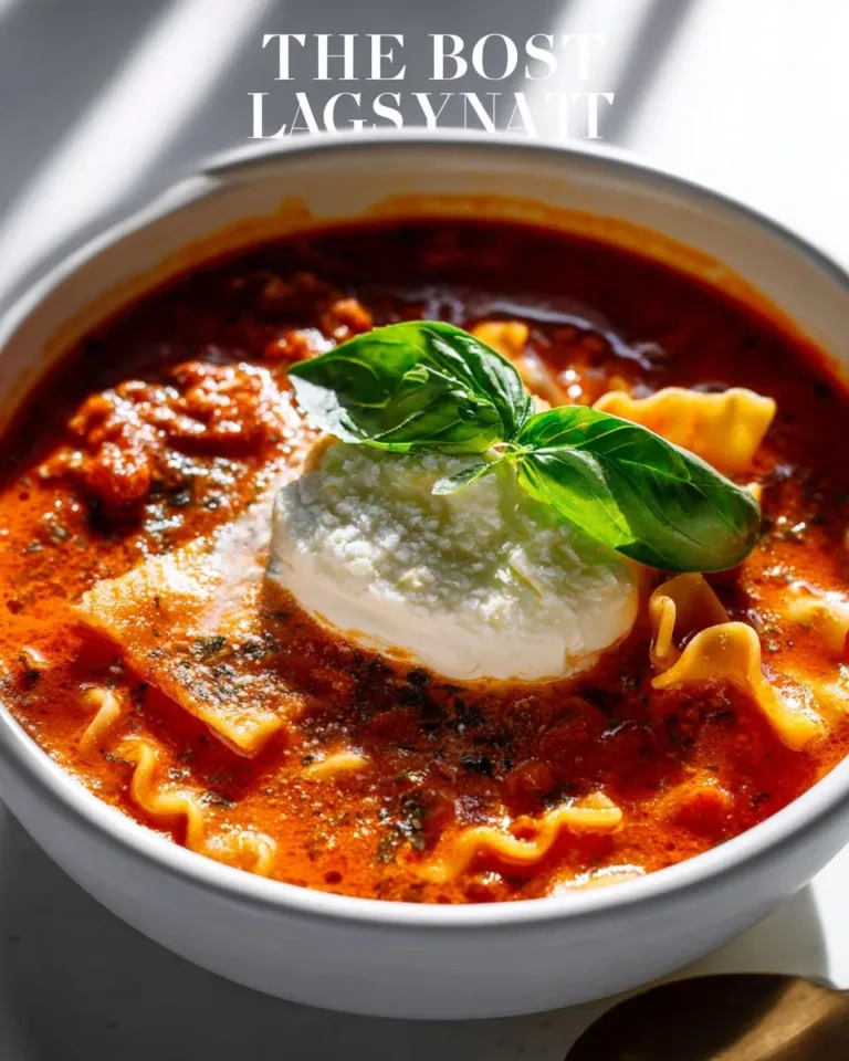 Bowl of delicious lasagna soup topped with cheese and herbs