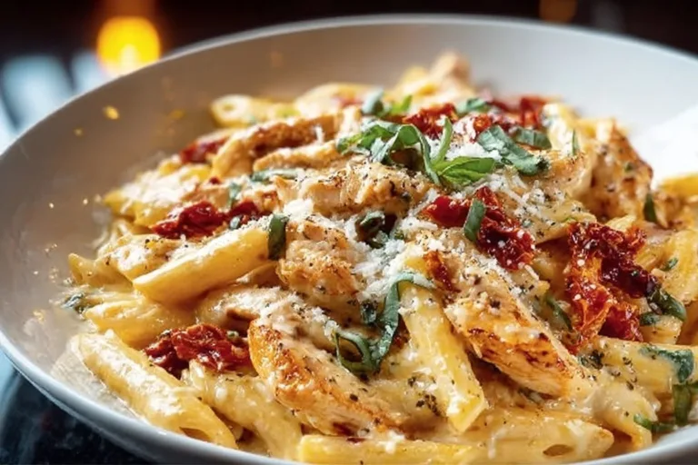 Delicious Marry Me Chicken Pasta garnished with herbs and served in a bowl.