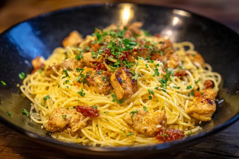 Delicious Marry Me Chicken Pasta in a creamy sauce with herbs and parmesan.